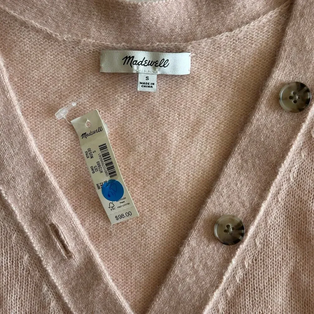 Madewell Alpaca V-Neck Cropped Cardigan Heather Pale Blush NU530 Size Small New